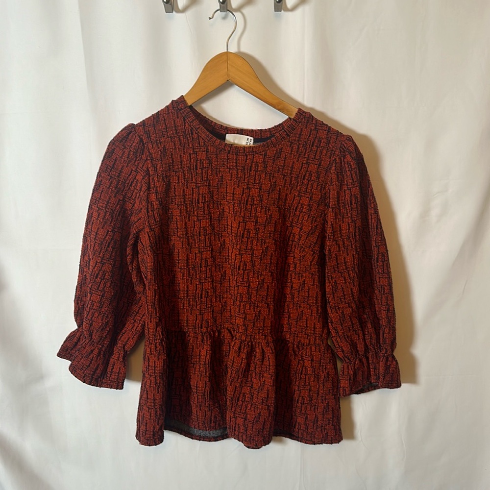 Anthropologie Peplum Top – Textured Print, Size M